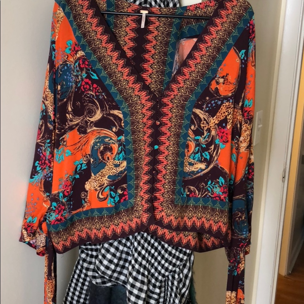 FREE PEOPLE BLOUSE TIE SLEEVE